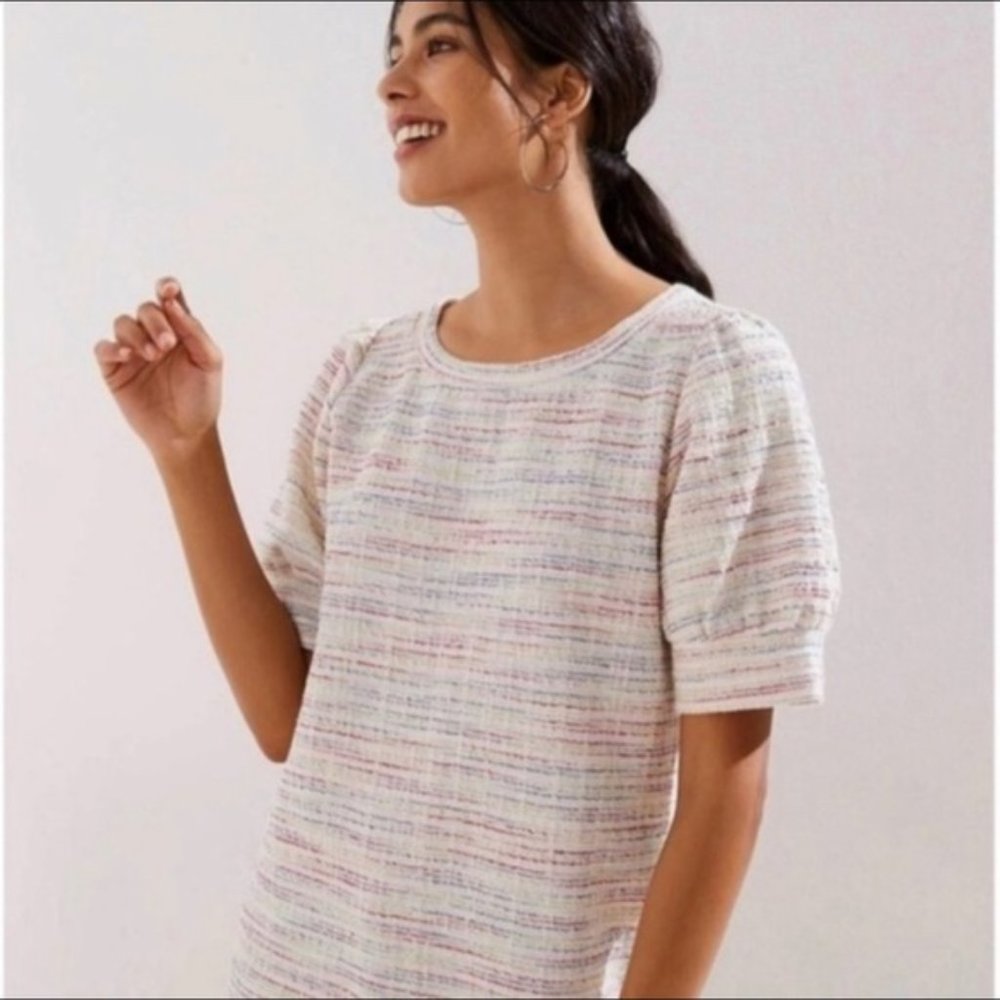 LOFT Boucle Rainbow Puff Sleeves Top NWT Size XS